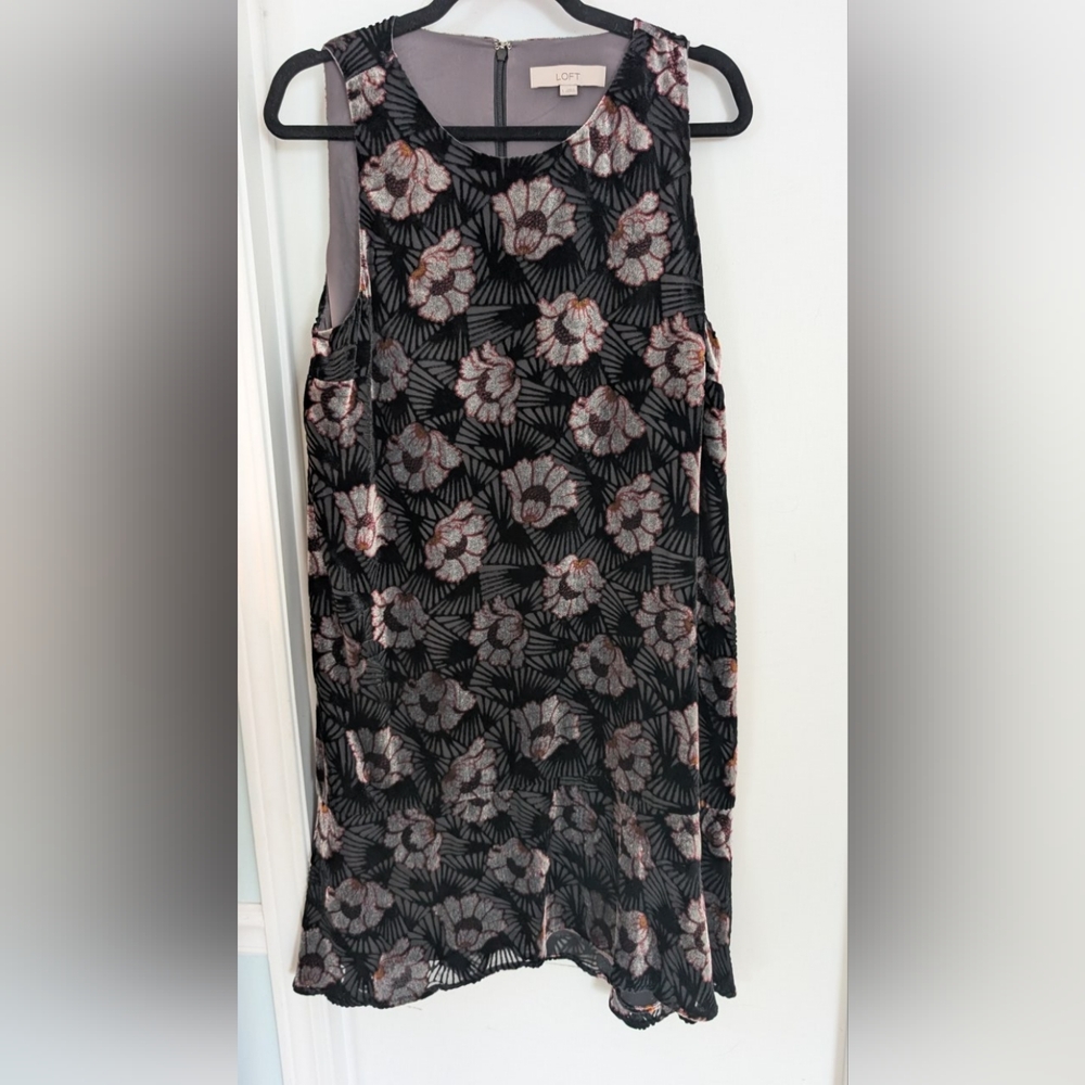 LOFT Black and Pink Floral Midi Dress